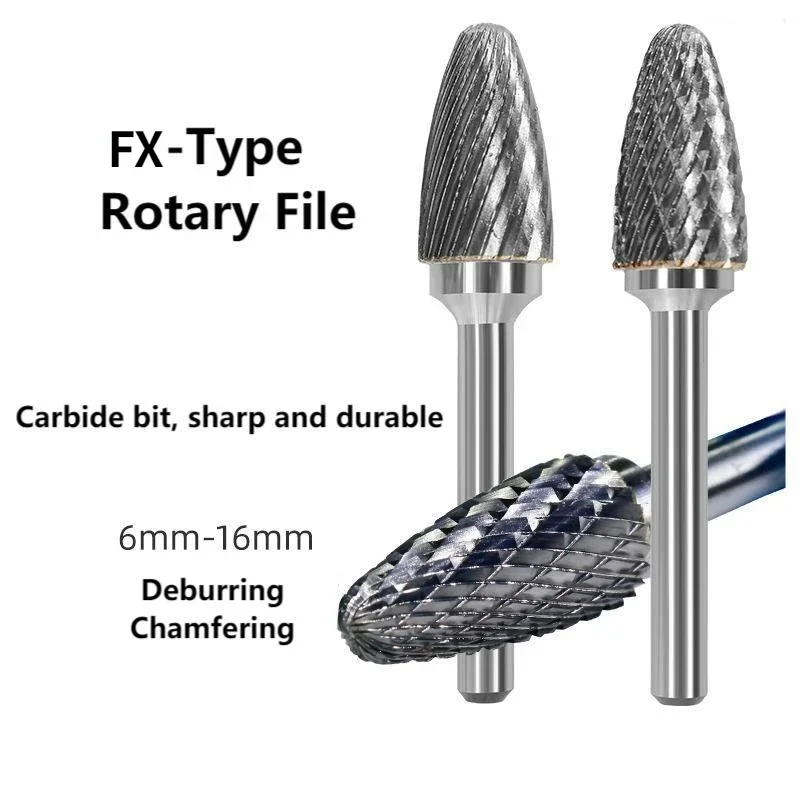 6mm FX Type Head Tungsten Carbide Rotary File Tools Drill Milling Carving Bits Tools Point Burr Die Grinder Abrasive for metal