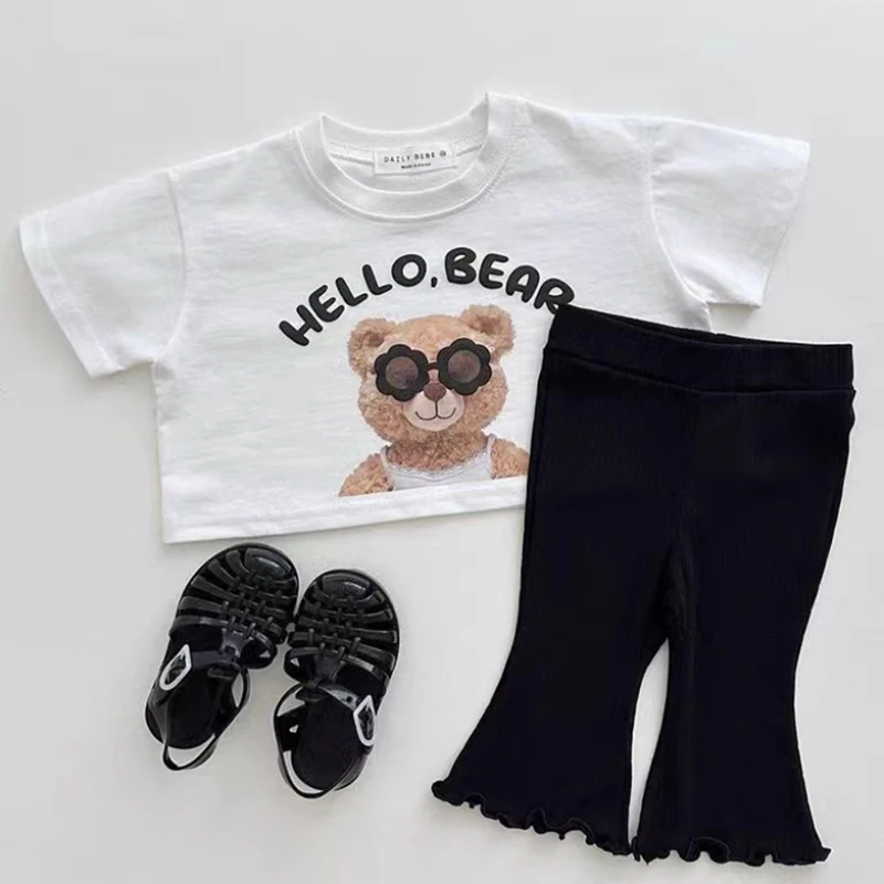 Children Clothing Spring&Summer New Kids Sweet Cartoon Bear Short T-shirt for Toddler Girls Short Sleeved Top for Newborn Baby