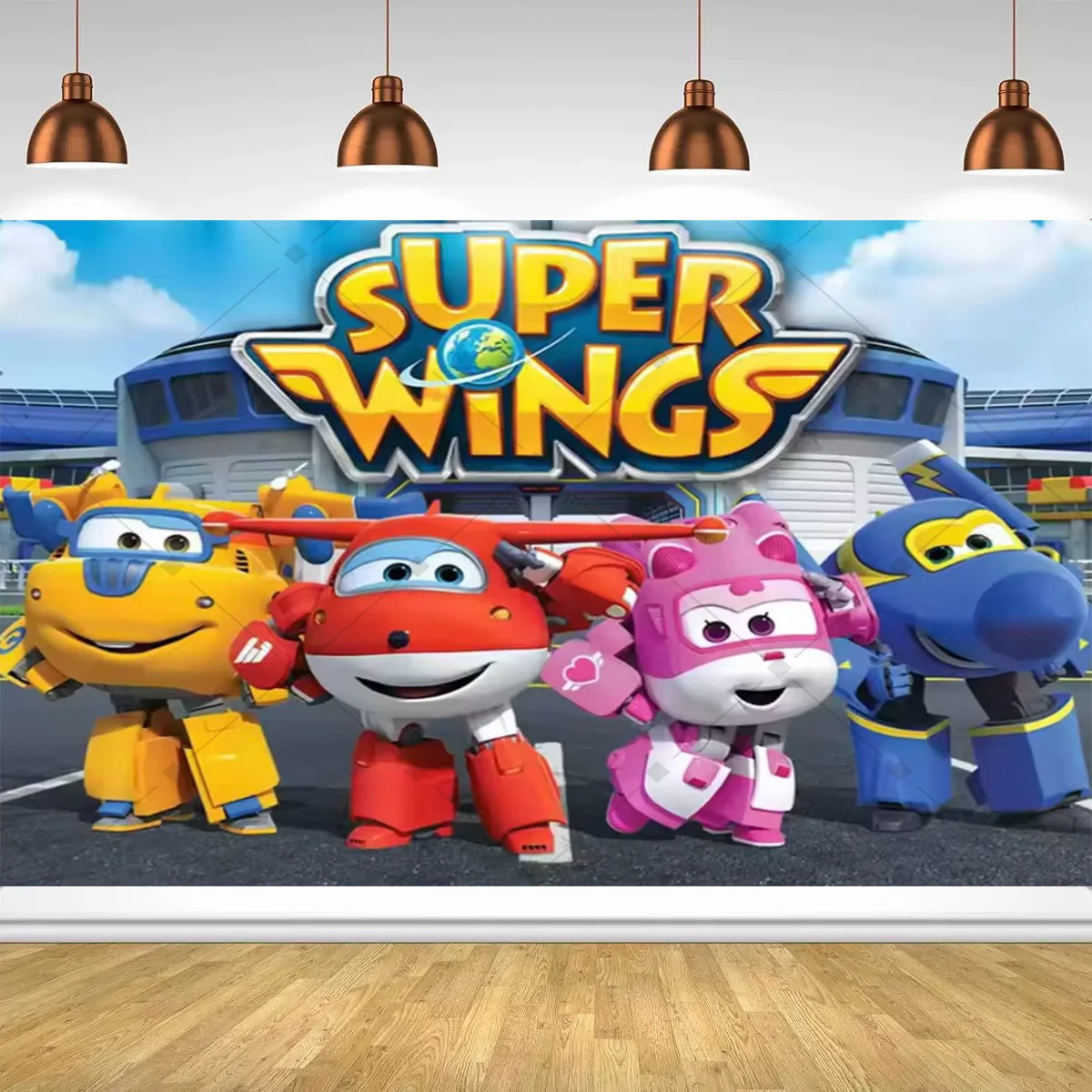 Cartoon SuperWings Geburtstagsparty-Dekorationen Hintergrund Kinder Super-Flugzeug Geburtstagsparty-Deko Banner Baby Taufe Party-Zubehör – Detail 9