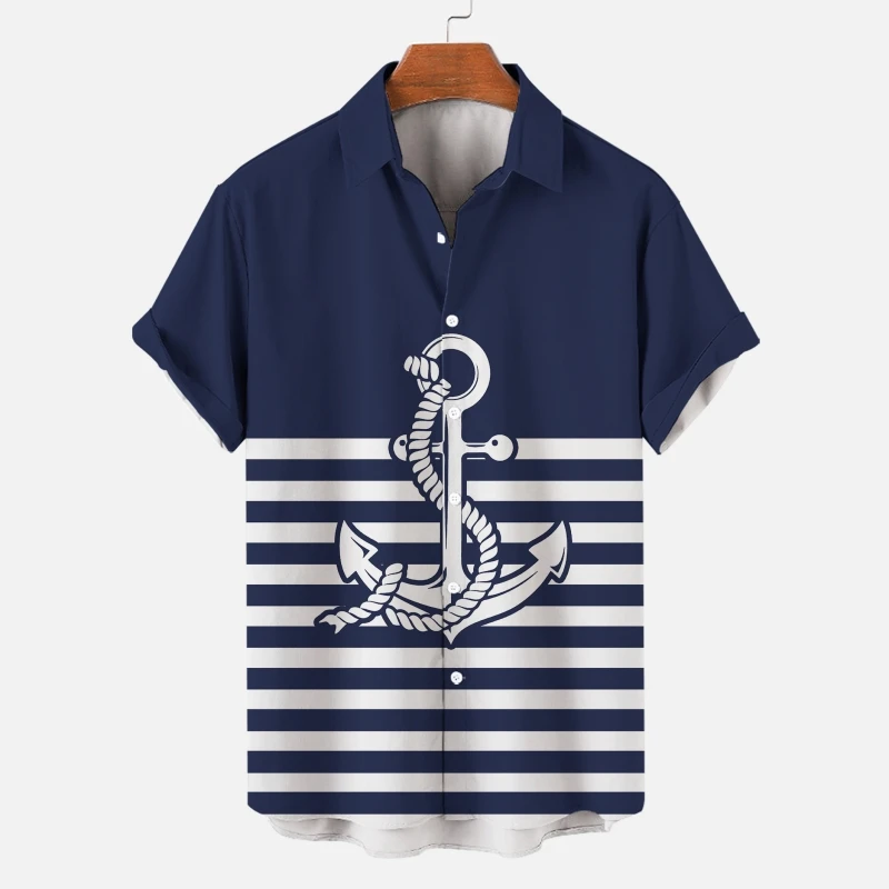 

3D ship anchor printed T-shirt summer casual short sleeved tee fashion men's clothing loose oversized T-shirt for men 2024 new t