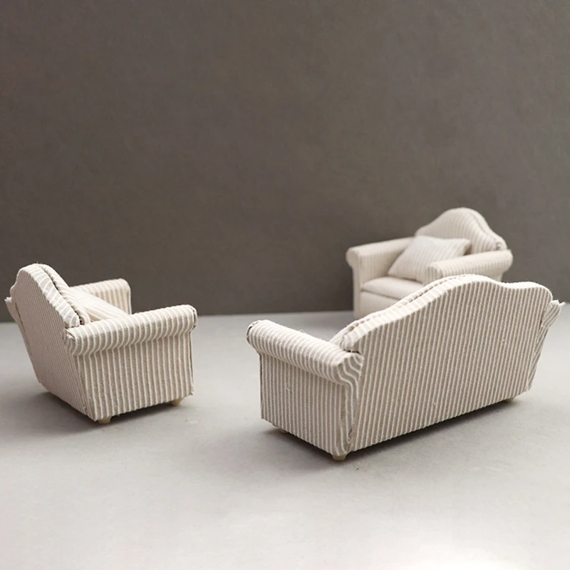 AT69 -1: 12 Mini Furniture Sofa DIY Decoration Doll House Mini Furniture Living Room Furniture White Beige Sofa With Pillows