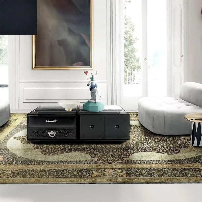 

Creative designer solid wood multi-drawer coffee table villa luxury luxury glass tea table