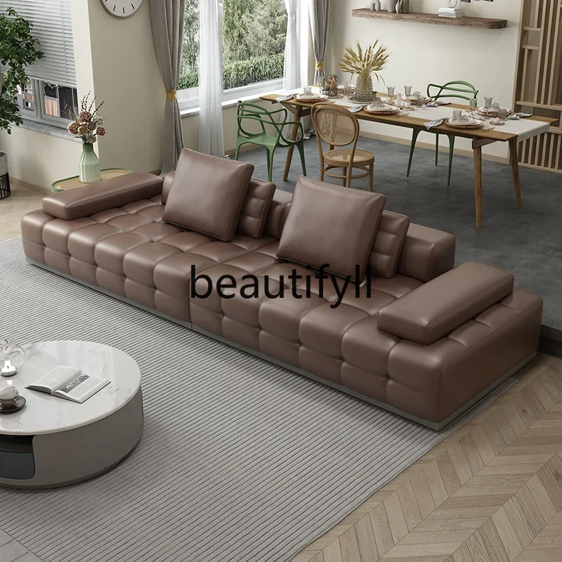 Sofa first layer cowhide straight row leather minimalist living room modern three or four people combination