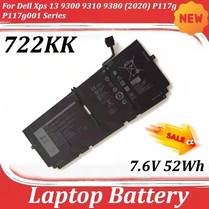 

7.6V 52Wh 722KK Laptop Battery for Dell Xps 13 9300 9310 9380 (2020) P117g P117g001 Series WN0N0 FP86V 2XXFW