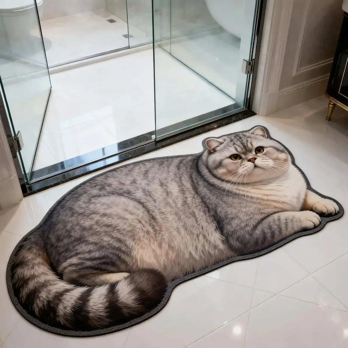 Tabby Cat Shaped Rug Realistic Striped Cat Carpet Unique Animal Floor Mat Non Slip Soft Rug for Living Room Bedroom Home Decor