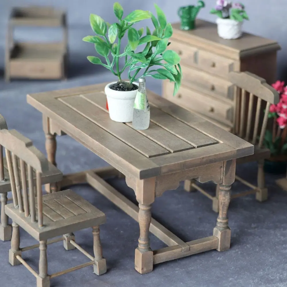 Styles Accessories 1/12 Dollhouse Mini Simulation chair Doll House Decoration Table Furniture Toys Wooden Dining Table