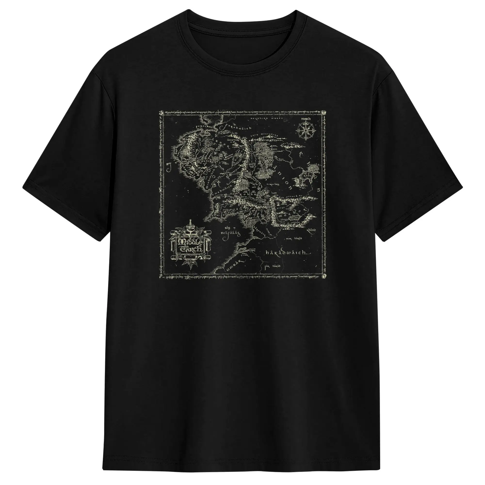 LOTR Map of Middle Earth T-Shirts for Men  Casual Cotton Tee Shirt Crew Neck Short Sleeve T Shirts Unique Clothing