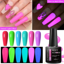 MEET ACROSS 7ml Esmalte de uñas de Gel fluorescente que brilla en la oscuridad 12 colores Semi permanente Soak Off UV Luminoso barniz de Gel de neón Nail Art