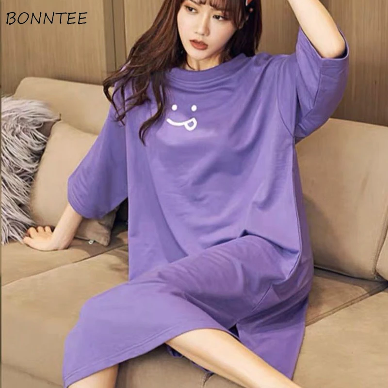 Nightgowns Women Autumn Various Colors Plus Size 5XL Ankle Length Womens Letter Printed Stripe Korean Loose Home Wear Nightwear