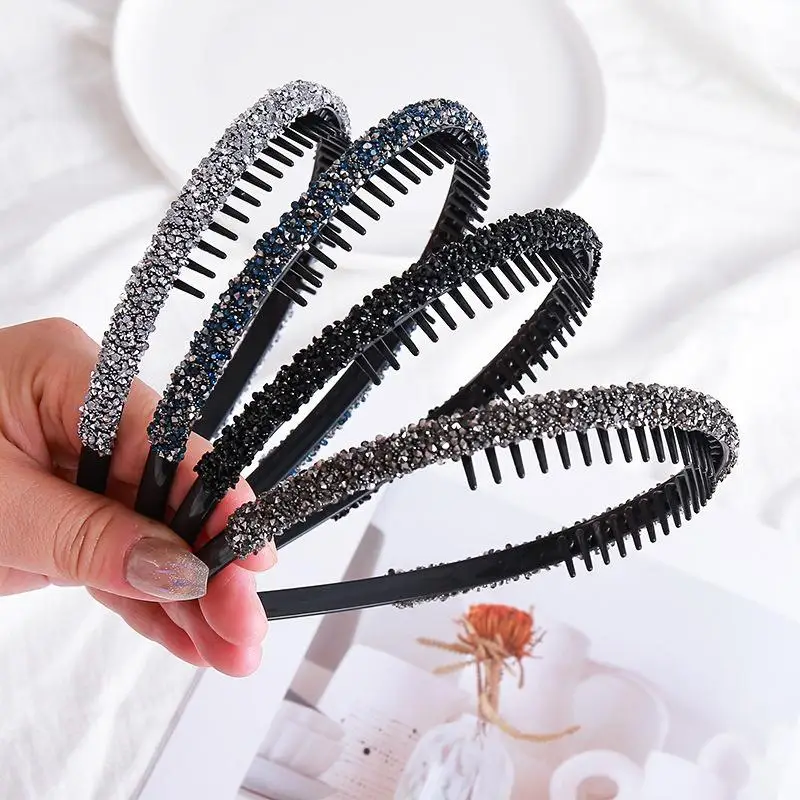 Rutschfeste Strass-Haarreifen, Zahnreifen, elastische Haarbänder für Damen, glänzende Luxus-Haarreifen, Haarschmuck – Detail 2