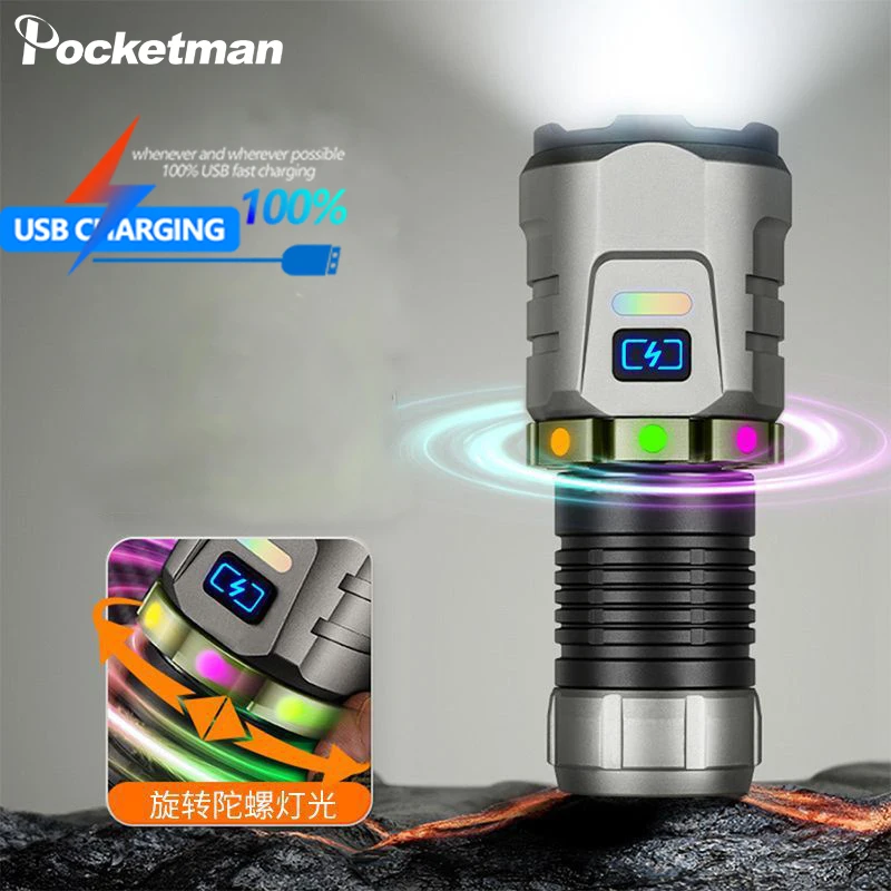 

Powerful 8*LED Flashlight Type-C USB Rechargeable Flashlights with 8 Modes Battery Power Display Magnet Tail Waterprrof Torch