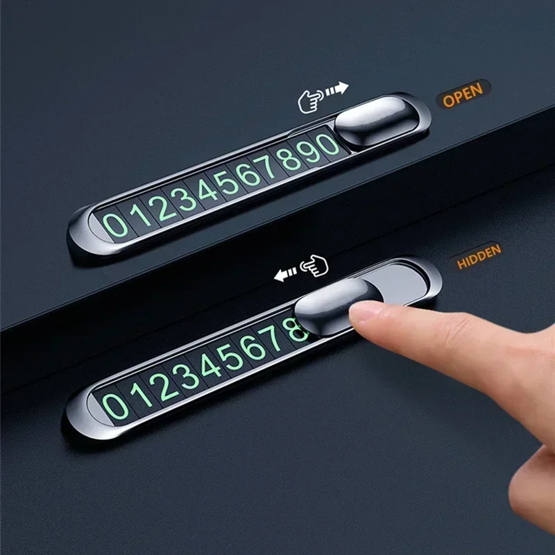 1PC Hidden Car Temporary Parking Number Plate Decoration Interior Metal Alloy Textured Phone Number Display Items Car Styling