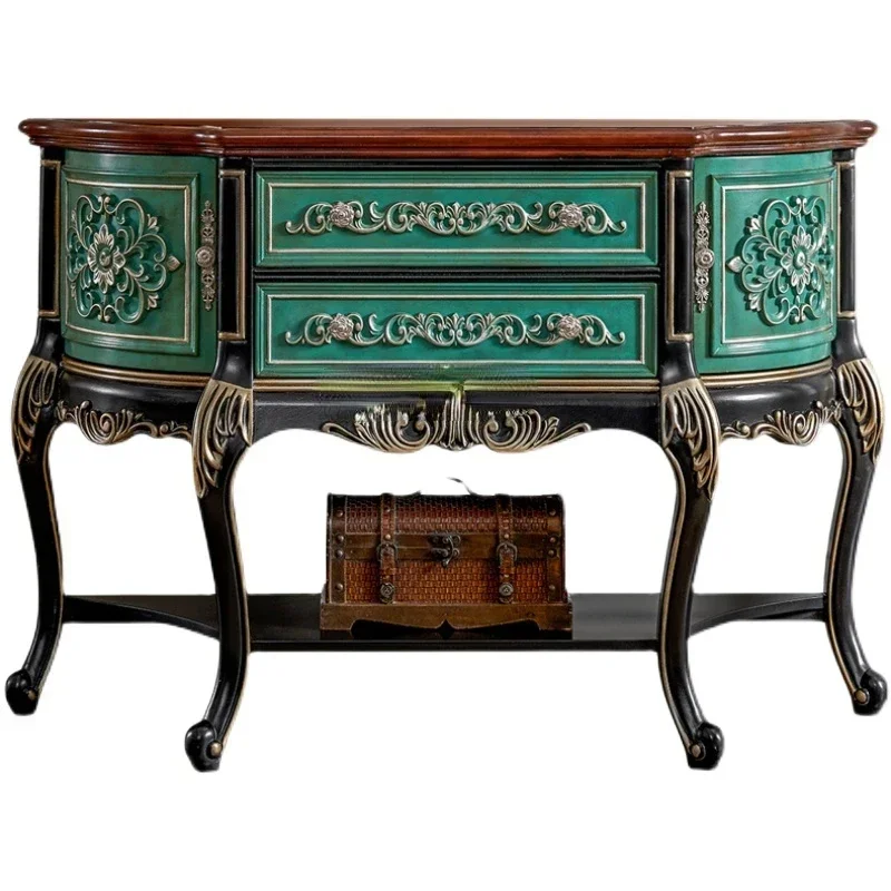 American-Style Console Tables Wood Arc Semicircle Retro Aisle Cabinet European-Style Carved Hallway Corridor Decoration