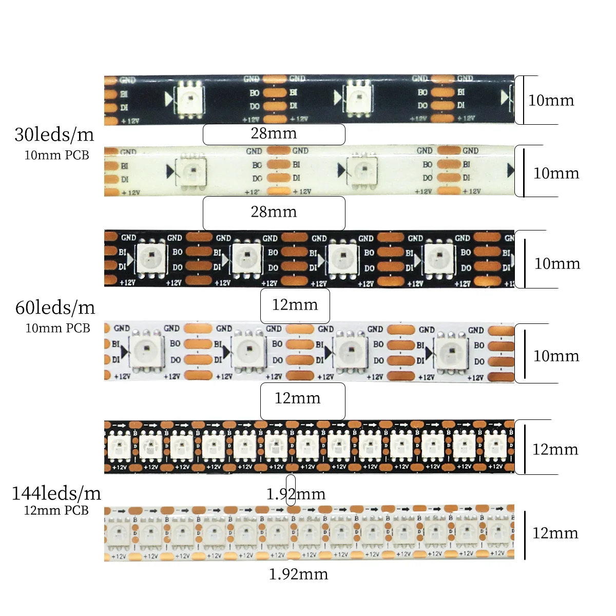 DC12V WS2815 (WS2812B Updated) RGB LED Pixels Strip Light Individually Addressable LED Dual-Signal 30/60/144 Leds/m
