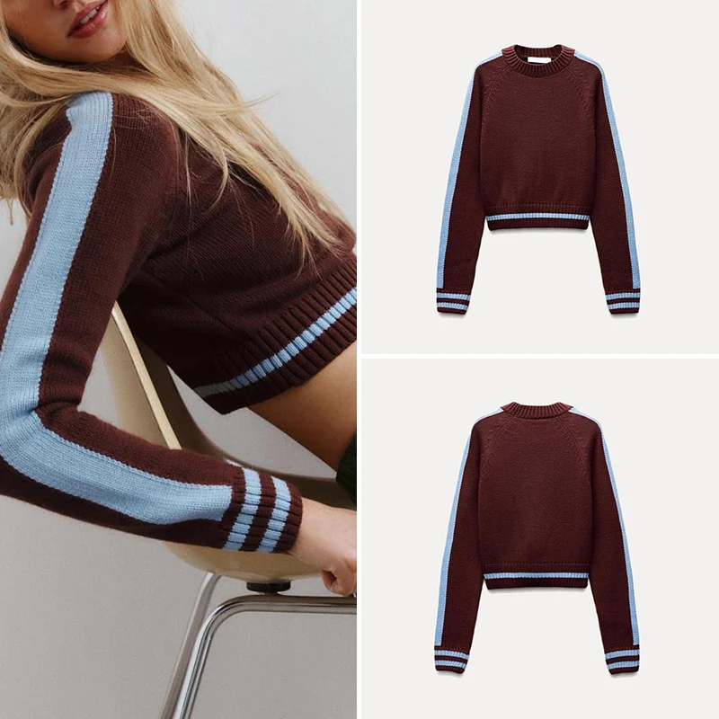 

Z Женский вязаный повседневный топ с отделкой Faion Long Sve round Ne ort, весна 2025 г., волокно из полиэстера 00%