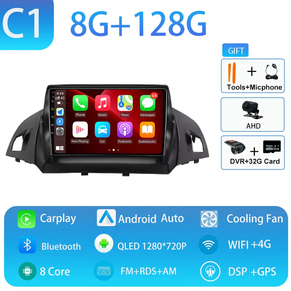 Autoradio voor Ford C-MAX Kuga 2 Escape 3 2012-2019 Carplay Autoradio Android 15 Auto GPS Auto Multimedia touchscreen 4G WIFI