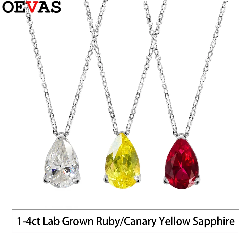 

OEVAS 1-4CT Lab Grown Ruby Sapphire/Moissanite Water Drop Pendant Necklace for Women 925 Silver Wedding Party Fine Jewelry AGL