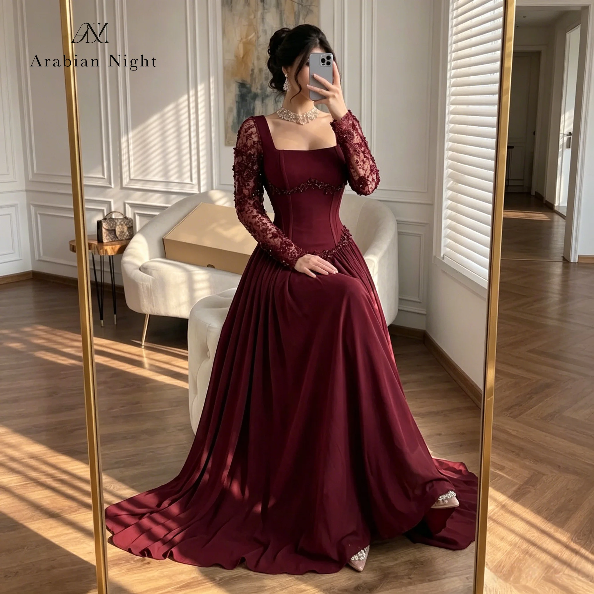 Classic Embroidered Burgundy A-Line Evening Gown for Women Ideal for Proms Galas And Evening Parties Celebrity Inspired