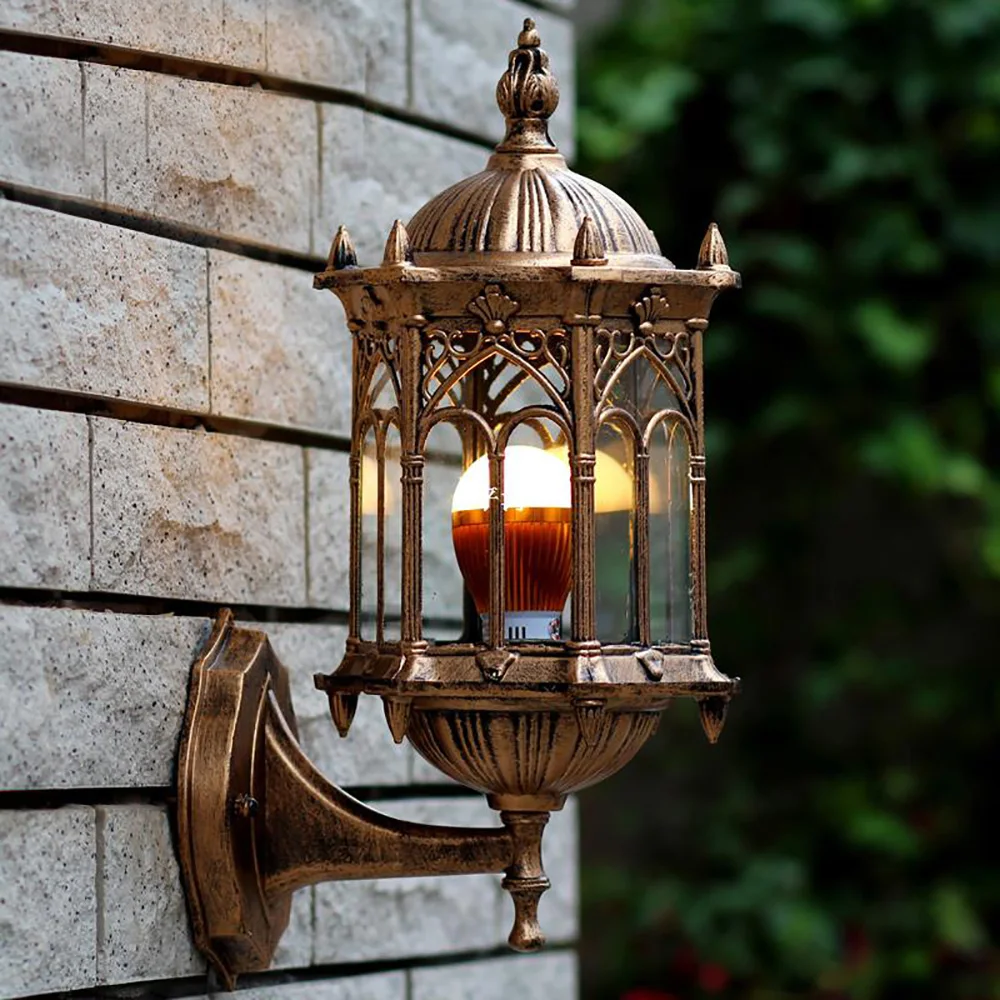 Antique Exterior Wall Light Fixture Aluminum Glass Lantern Outdoor Garden Lamp Porch Light Outdoor