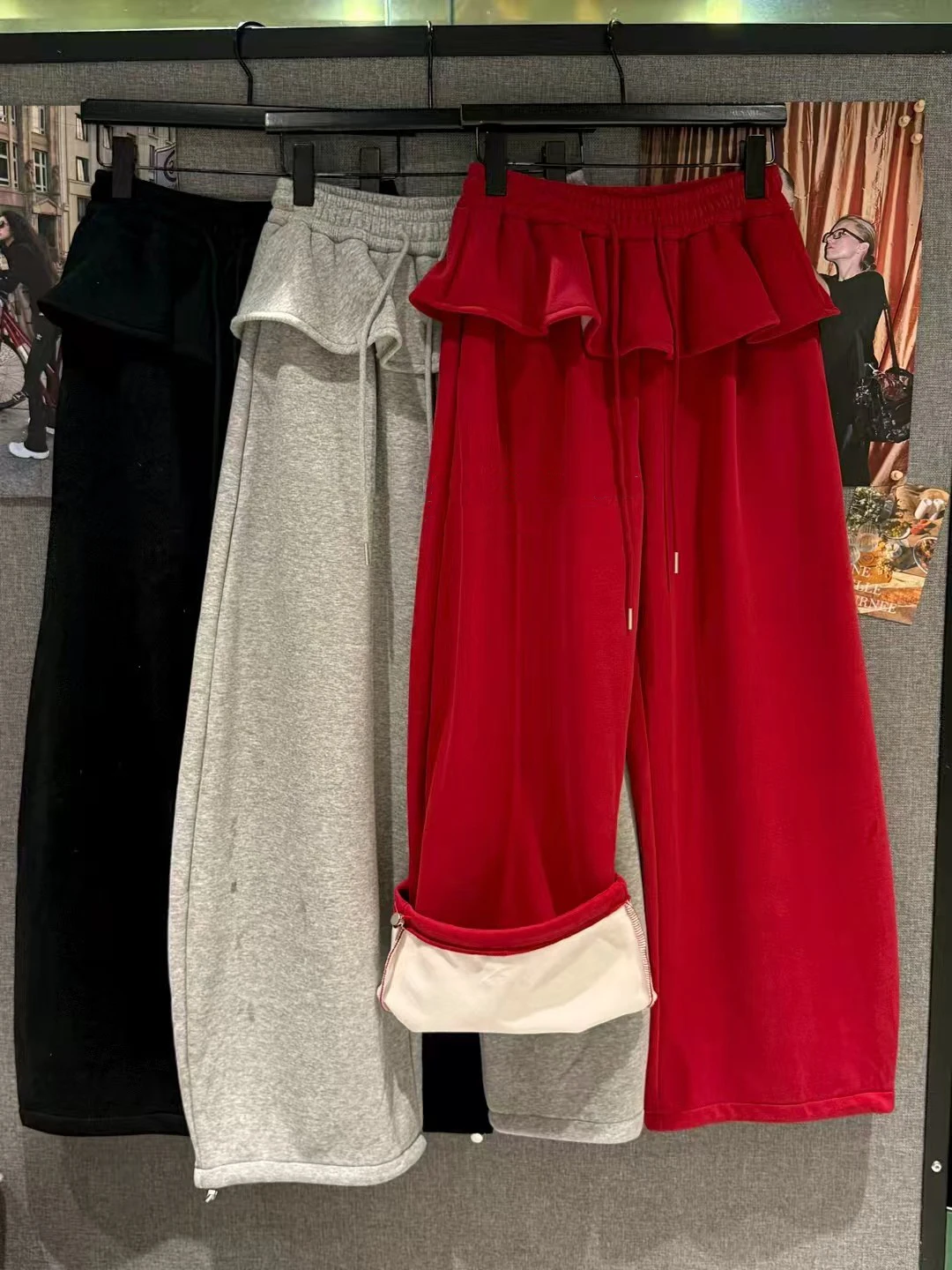 

Корейские повседневные брюки больших размеров с высокой талией, утепленные флисом, женские широкие брюки с эластичным поясом, скрывающим недостатки фигуры