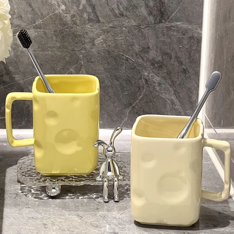 Bathroom Square Ceramic Mouthwash Cup Household Toothbrush Cups Hotel Toiletries Home Furnishing Decoration Wash Basin Ornaments