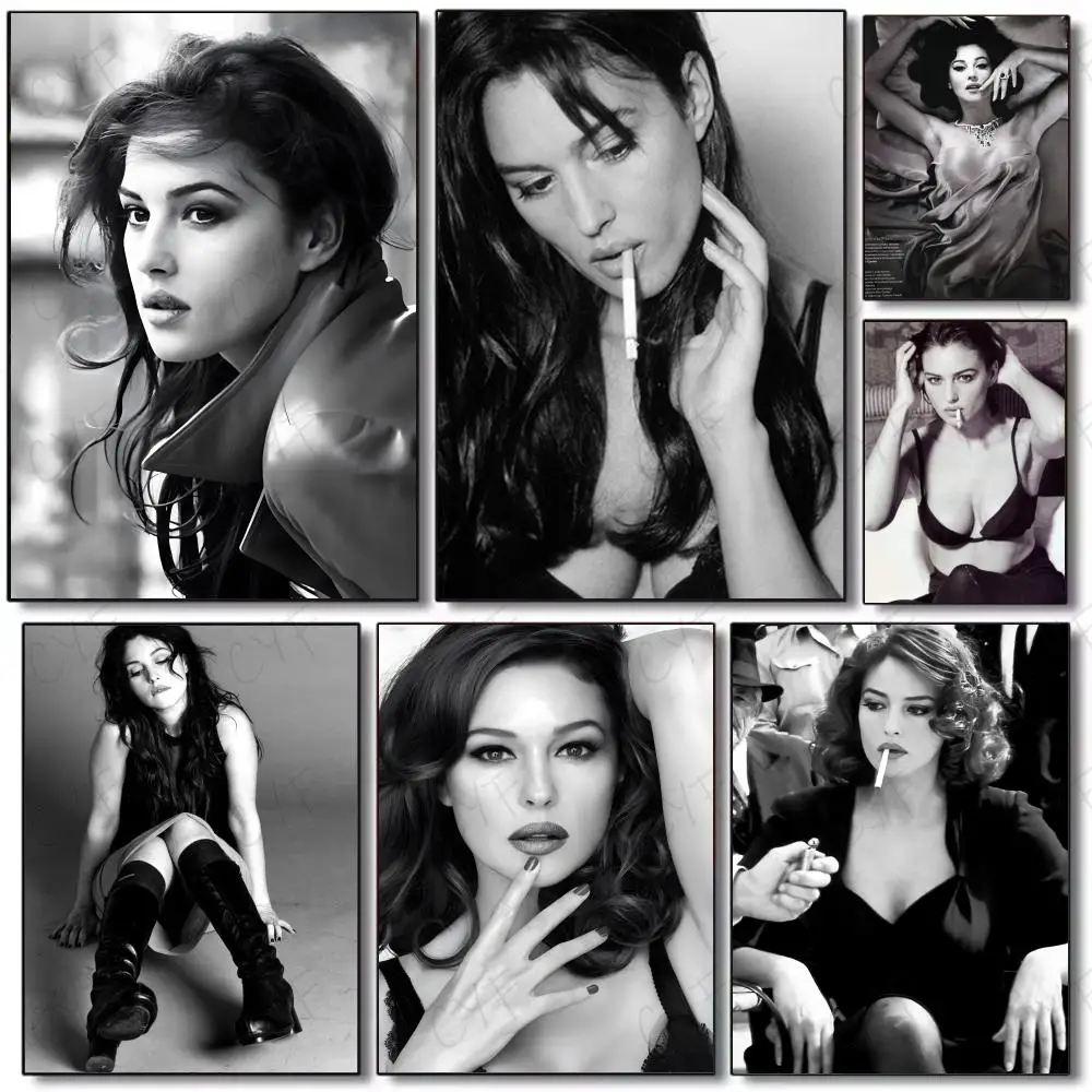 Timeless Italian Beauty Sexy M-Monica B-Bellucci Poster Poster Painting Wall Art Mural for Living Room Home Decor and Gifts