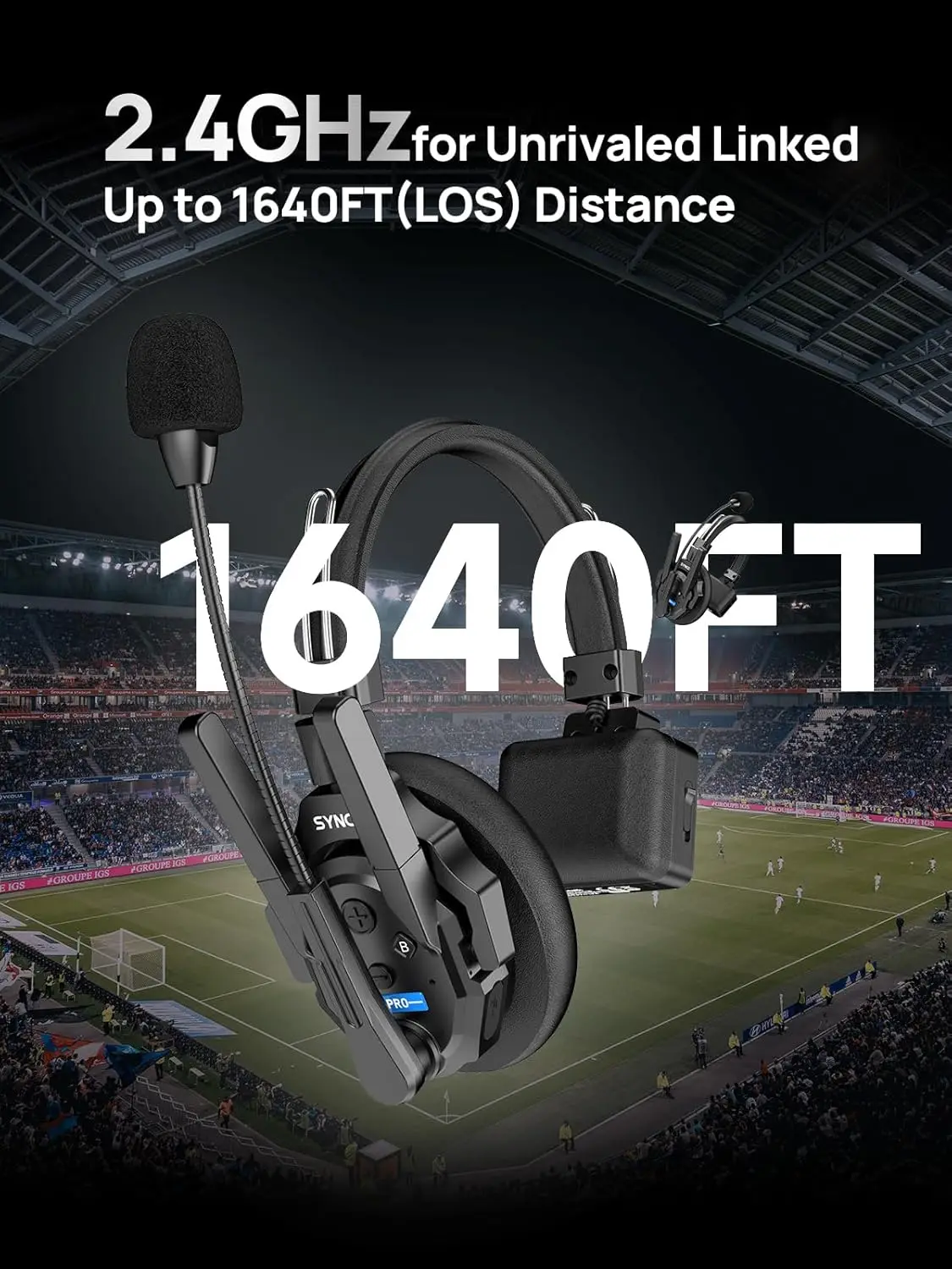 SYNCO Wireless Intercom Headset System XTALK XPRO5 500m/1640ft 2.4GHz Communication Headsets for 5 Person with Noise Reduction