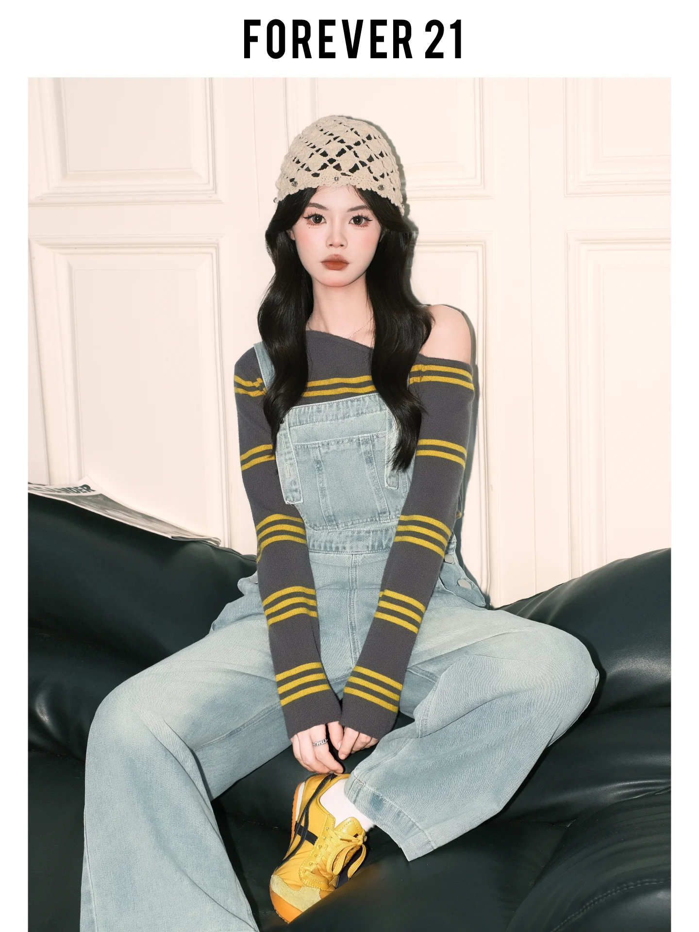 Forever 2 American Sle salopette en jean à jambes larges pour femme Anti-âge polyvalent ample coupe droite jean bleu