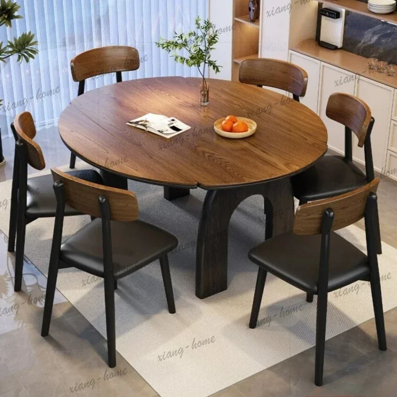 LSFrench retro dining table and chair combination home retractable solid wood rectangular table variable round table dining tabl