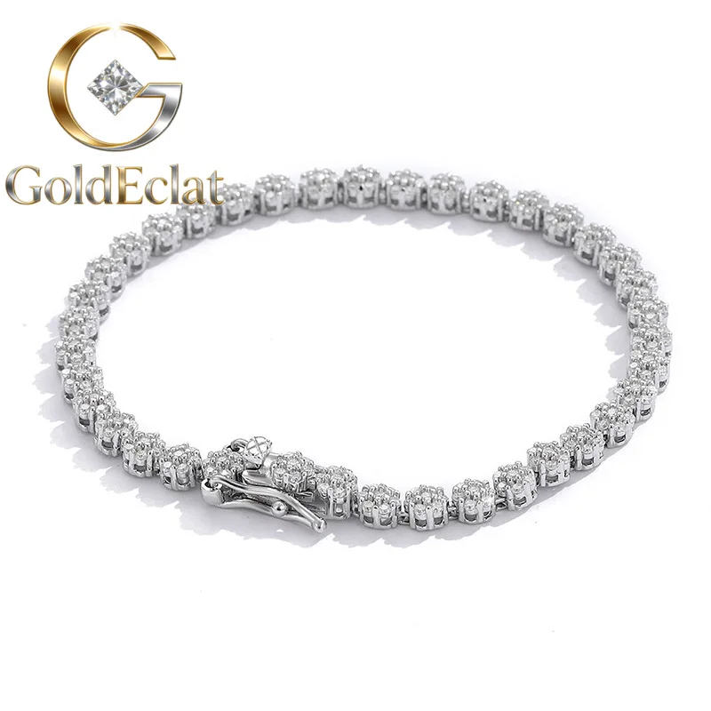

Браслет GoldEclat Luxury из цельной платины PT950 с маленьким муассанитом в форме цветка сливы, модный браслет в стиле INS.