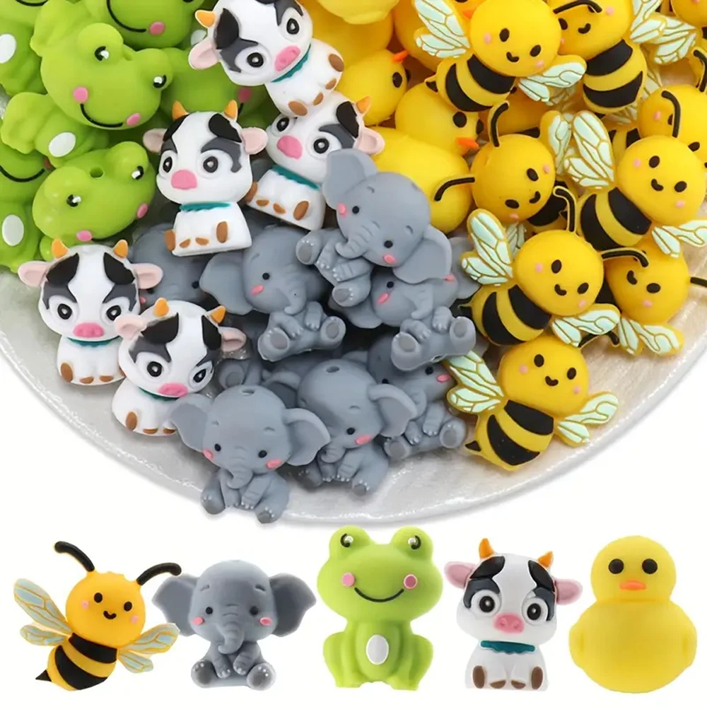 Juego de cuentas de silicona con combinación de animales 3D, perfecto para manualidades hechas a mano, como llaveros, collares, pulseras, etc., 10/25 Uds.