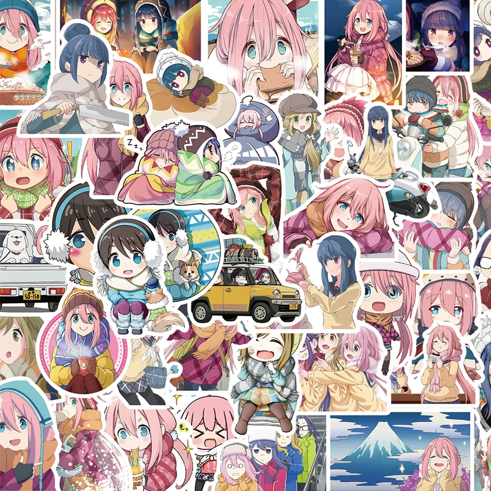 Anime Laid-Back Camp Adesivos para Crianças, Adesivo Bonito dos Desenhos Animados, Shima Rin, Decalques Inuyama Aoi, Notebook, Guitarra, Telefone, Girl Toy, 10 pcs, 30 pcs, 50pcs