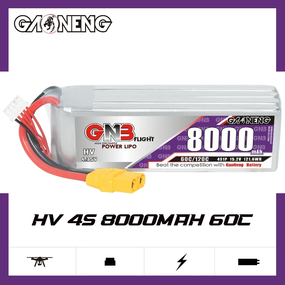 

GAONENG GNB 8000mAh HV 4S 60C 120C 15.2V XT90 LiPo Battery RC Truck RC Airplane Helicopter MultiCopter Boat Hobbies