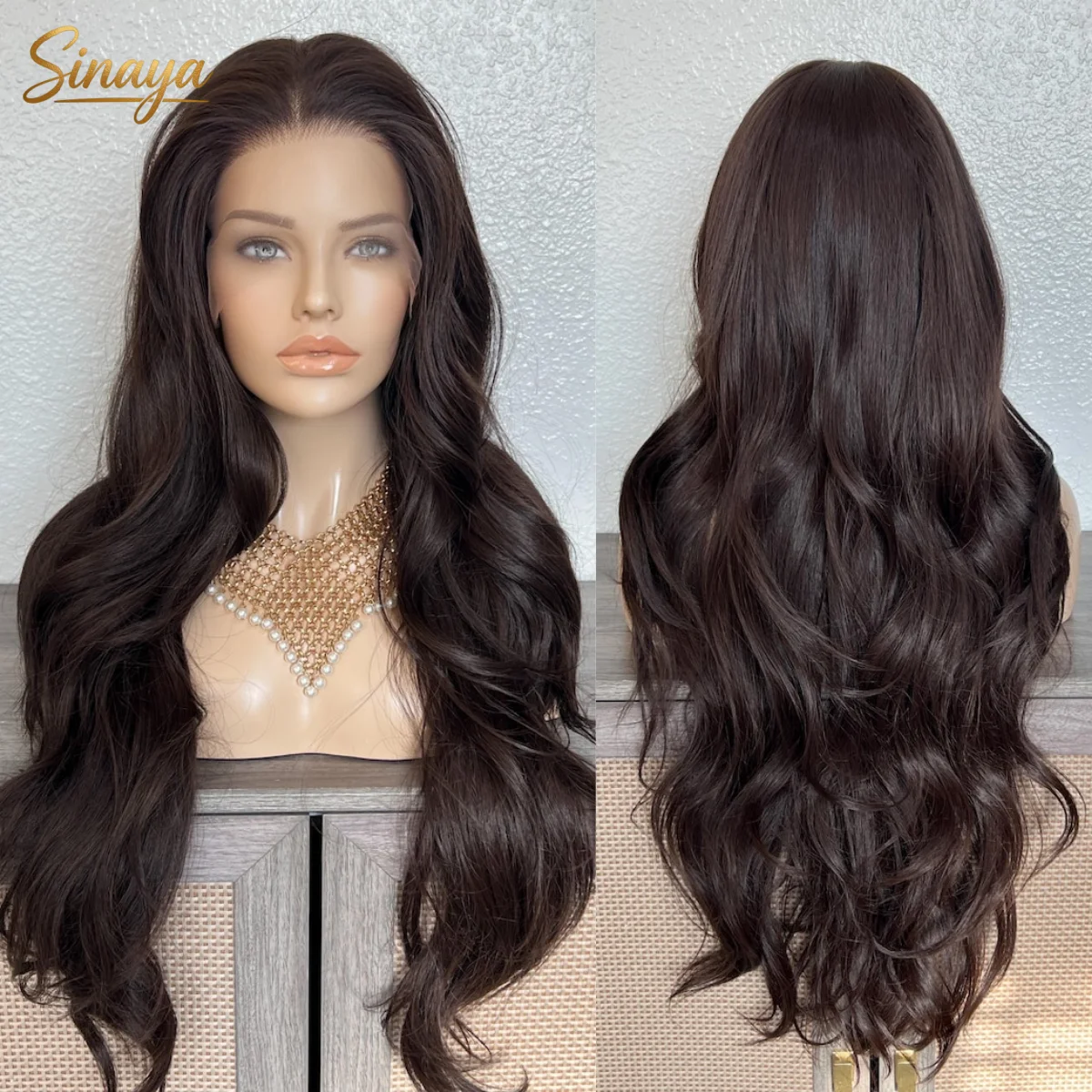 

Темно-коричневый длинный парик с волнистыми волосами и кружевной передней частью 13x4 HD, синтетический, высококачественный, термостойкий, для повседневного использования, по акции