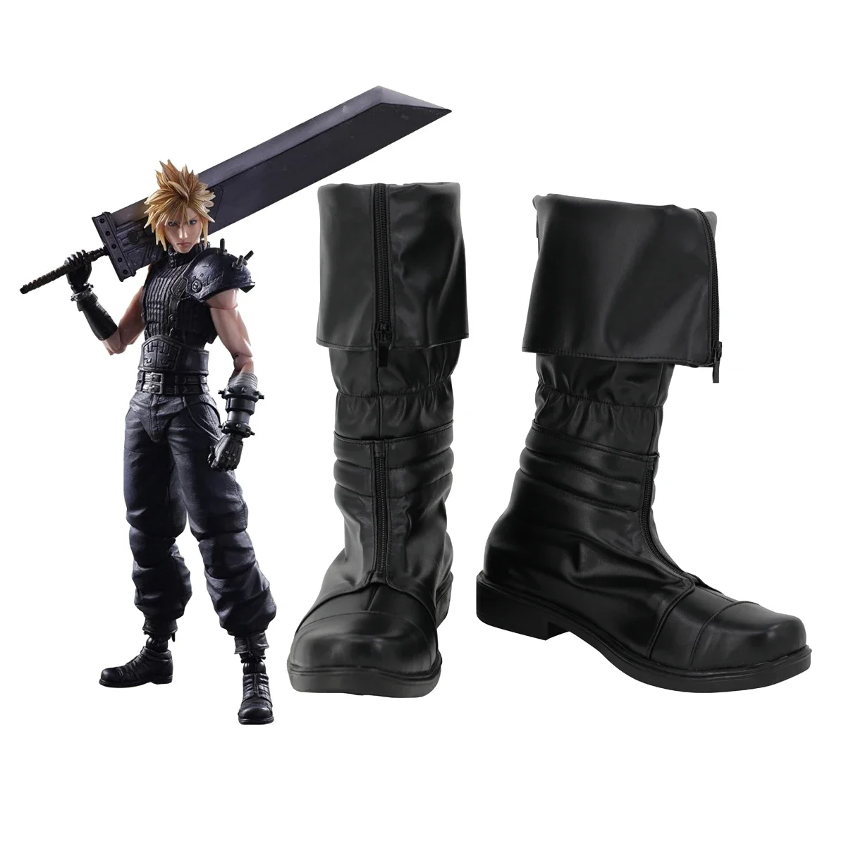 

Final Fantasy 7 Remake Cloud Strife Cosplay Shoes Black Leather Boots Custom Made for Halloween Carvinal Cosplay Accessories