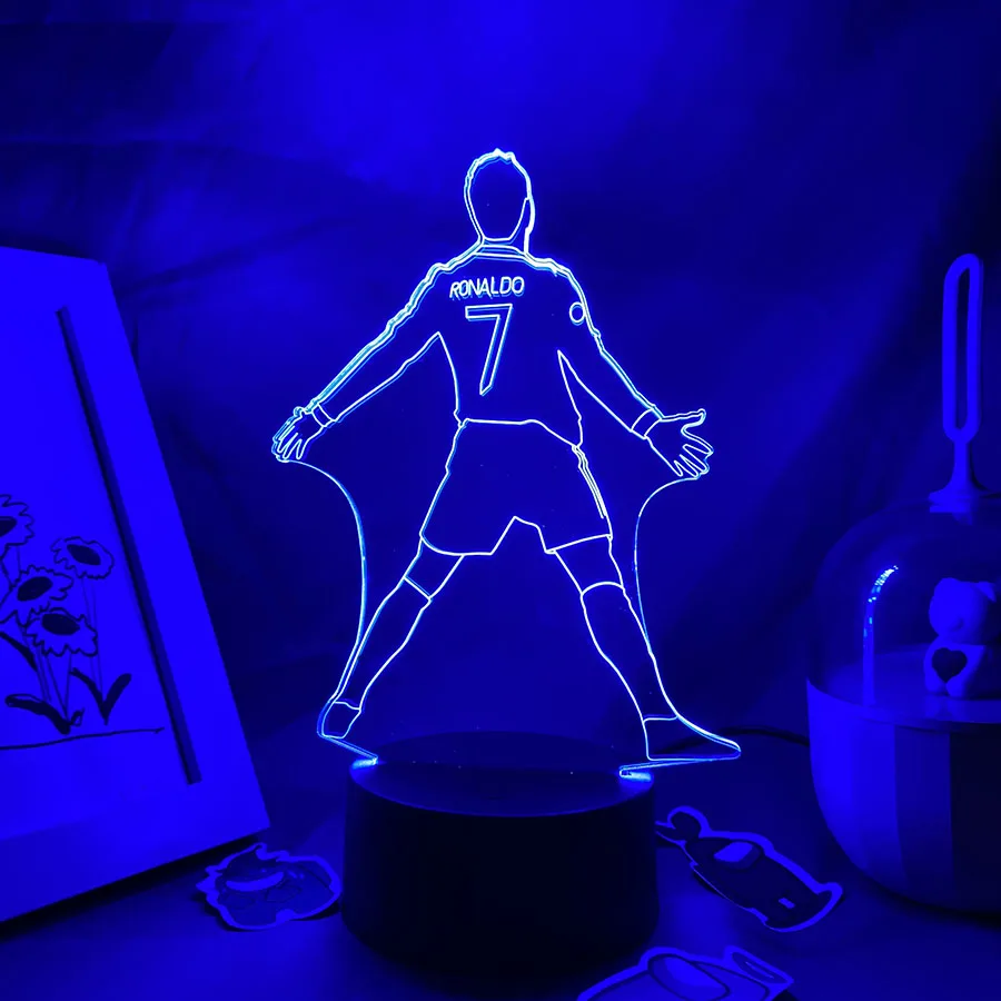 Football Themed Player Figure 3D Led Night Lights Cool Gift For Football Fans Bedroom Table Colorful Mark Decor Neon Lava Lamps