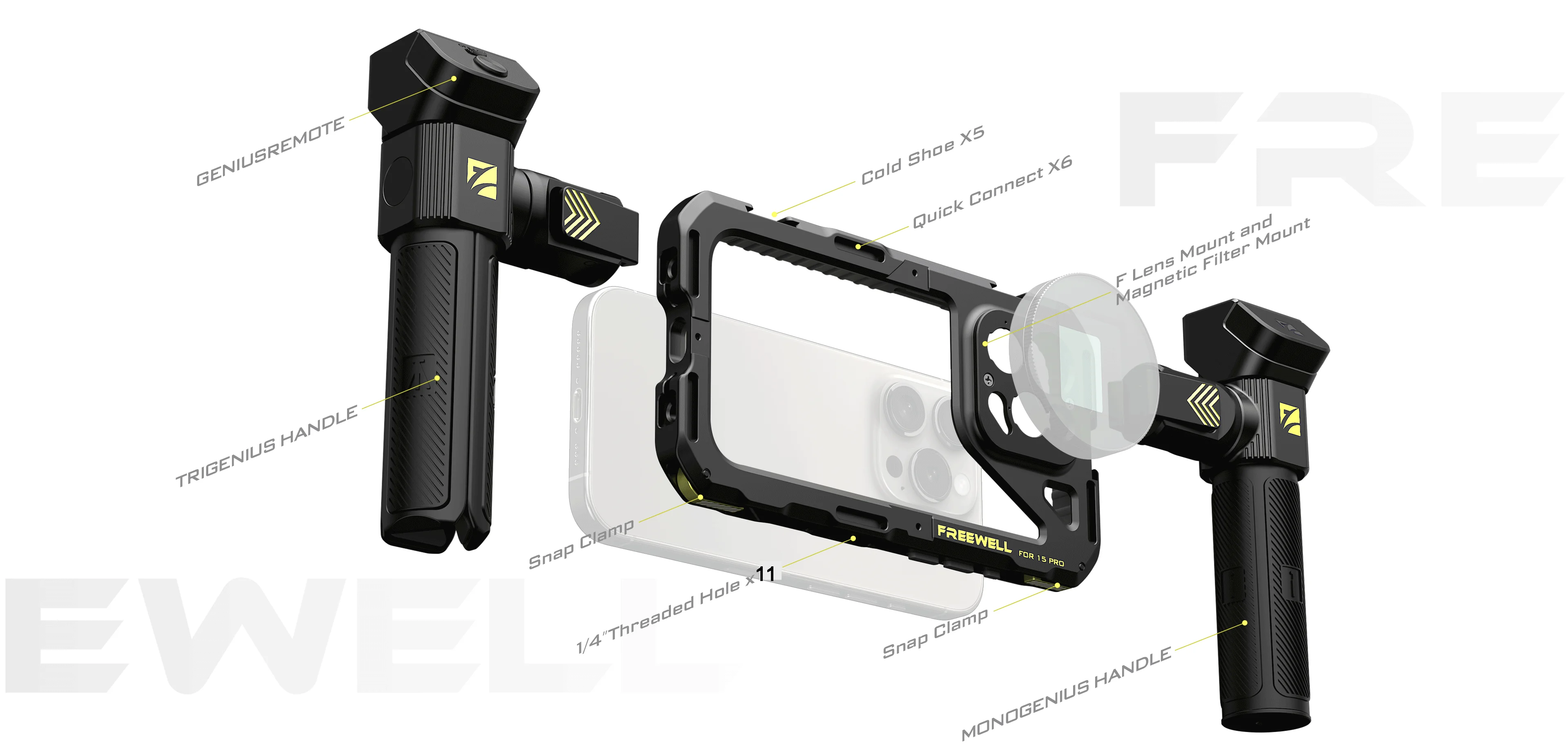 Freewell Smartphone Genius Rig Cage Stativ-Basis-Kit für iPhone 16 / 17 Pro & MAX – Stabilisator für Videoaufnahmen und Filmproduktion – Detail 8