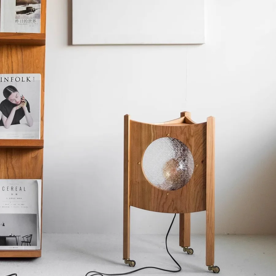 Lighting small side table, movable triangle table, Japanese-style wabi-**** retro art space