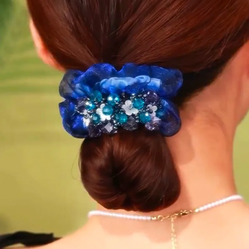 

New Fashion Light Luxury Blue Organza Large Intestine Hair Band Exquisite Versatile Elegant High-end Hair Accessories Scrunchie