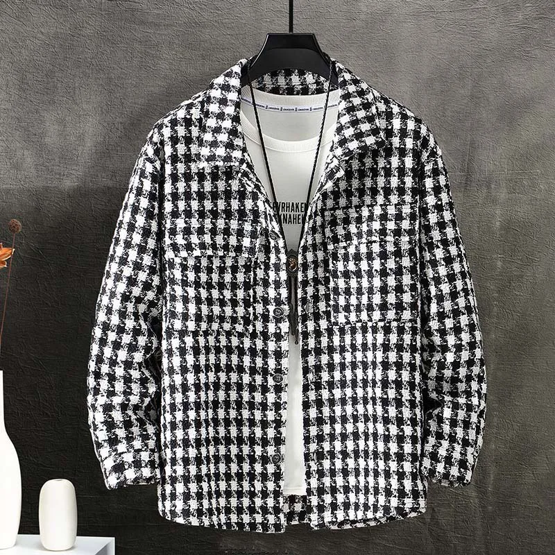 

Plus Size Plaid Jackets Men 10XL Jackets Coat Spring Autumn Fashion Casual Black White Plaid Coats Male Big Size 9XL