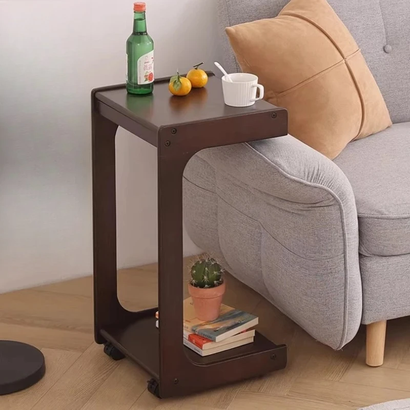 xx-Wooden Small Side Table C Shaped Vintage Double-layer Vintage End Table Drawer Funky Beistelltisch Living Room Furniture*