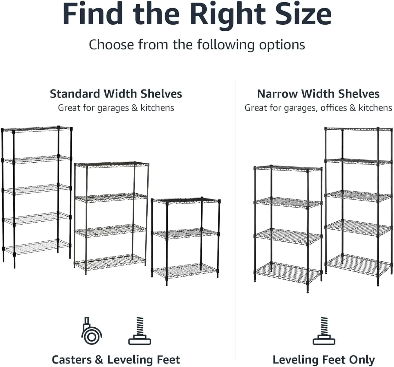 Basics 5-Shelf Adjustable Heavy Duty Steel Wire Rack Storage Shelving Organizer for Kitchen, Garage, 36