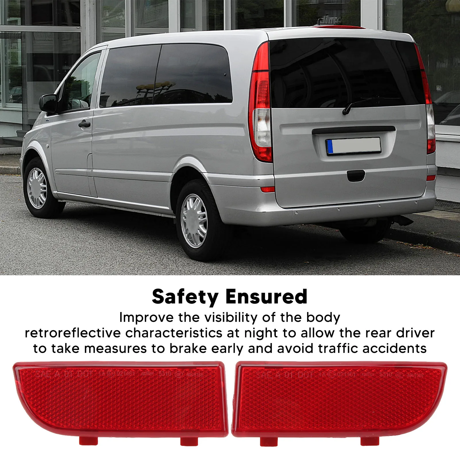 Rear Bumper Reflector 6398260440 Left Right Red Tail Bumper Light Reflector Replacement for Vito W639 2003‑2015