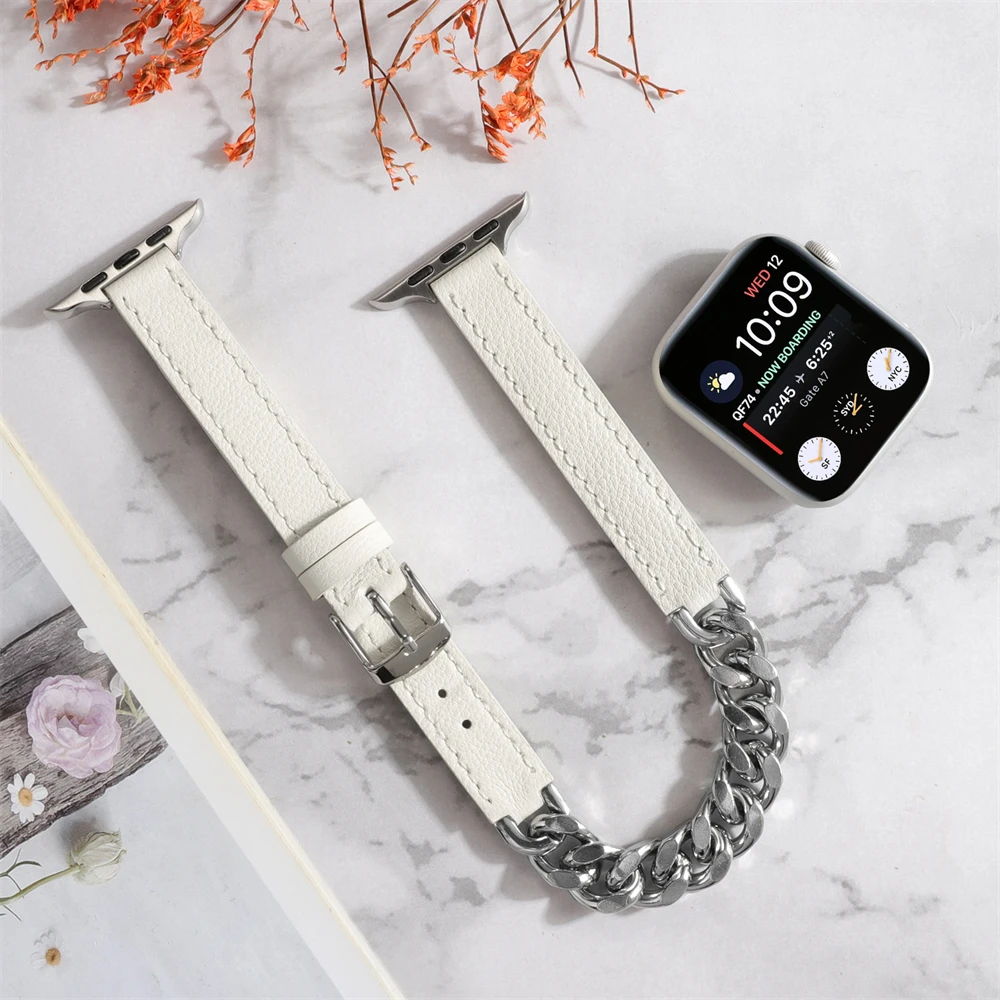 Leather Double Tour Swift Strap For Apple Watch Ultra Band 8 7 6 For iWatch 49mm 41/45mm 44/40mm Bracelet Series SE 5 Wristbands