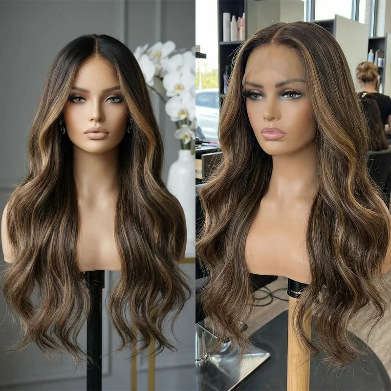 

Бесшовный парик 13x4 с омбре, темно-коричневый с мелированием, на кружевной основе, для женщин любого цвета кожи, высококачественный синтетический термостойкий парик