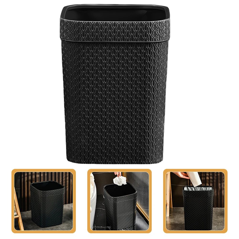 

Indoor Uncovered Trash Can Dustbin Trashcan for Kitchen Desktop Black Woven Waste Basket Office