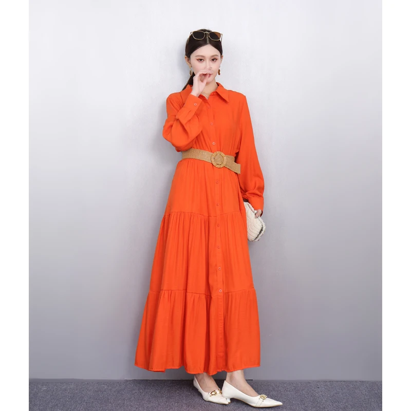 2025 frühling Sommer Mode Elegante Lose Shirts Lange Kleider Frauen Langarm Kleid Damen Großhandel J1148