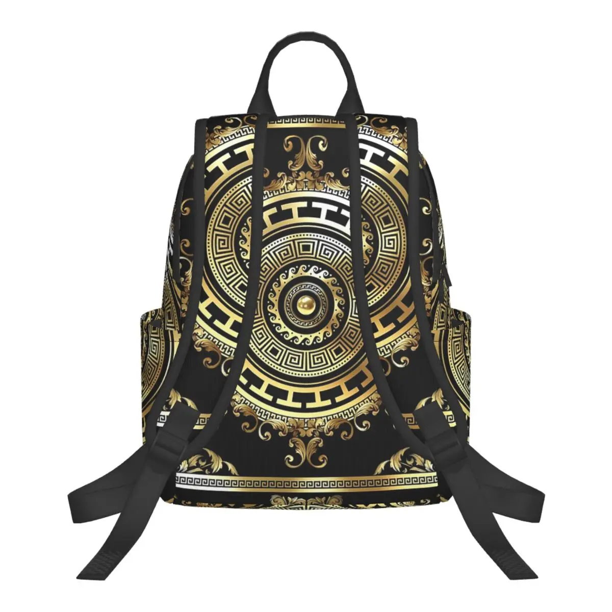 Greek Keys Black Gold Medallion Meander Baroque Backpack School Bag Hiking Travel Daypack for Boys Girls Bookbag Shoulder Bags