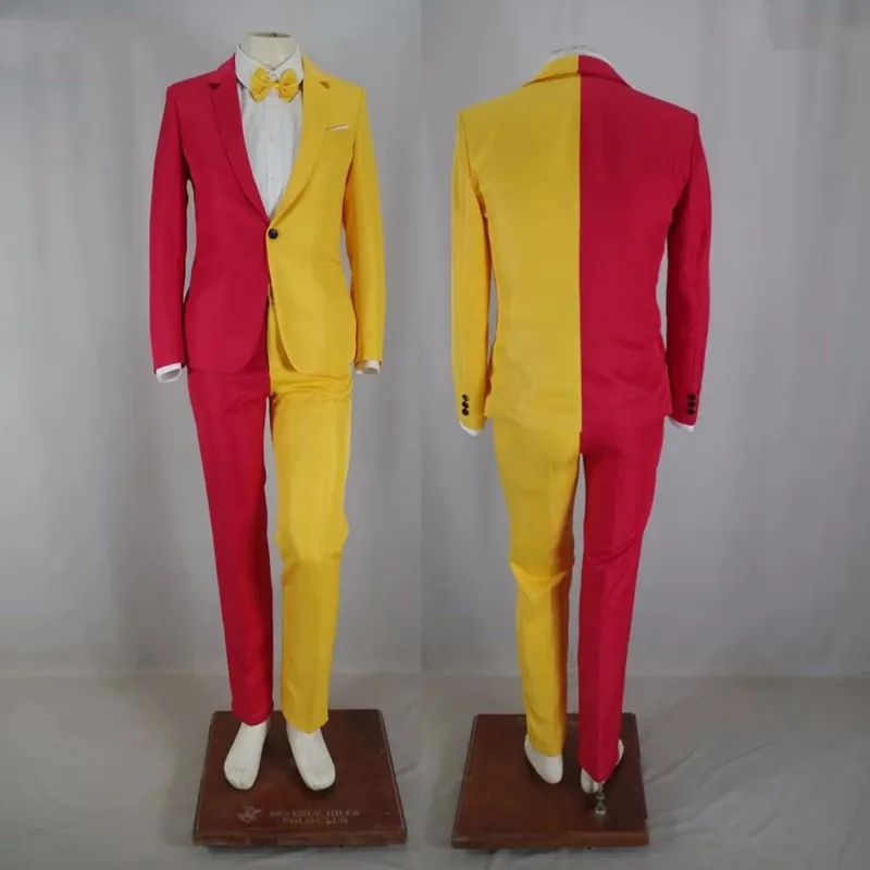 Men's Splicing Colors Suits Black White Blazers Pants 2 Piece Set Magic Performance Clown Costume Male Singer Carnival Party