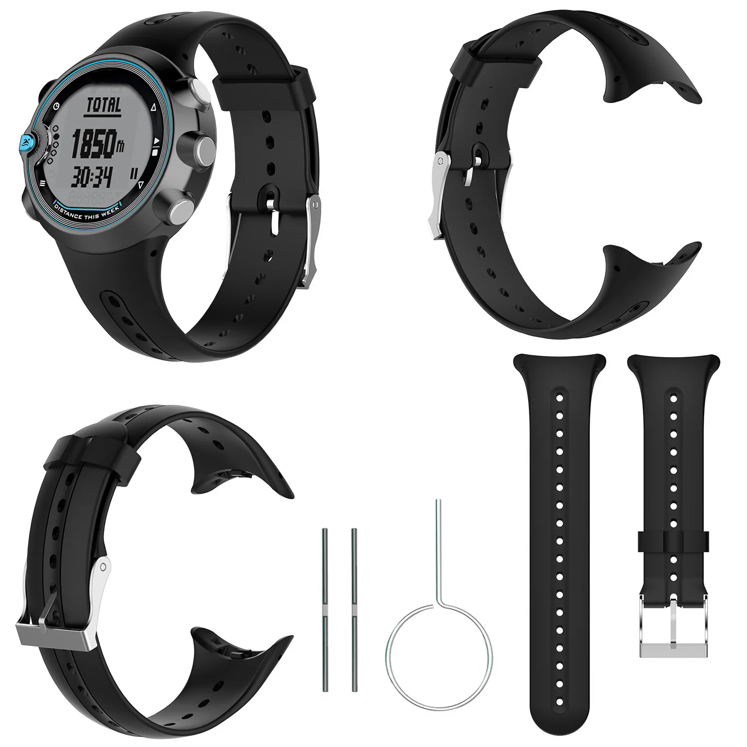 Black Strap para Garmin Swim, Original Sport Watchband, Soft Silicone Band, Pulseira Acessórios